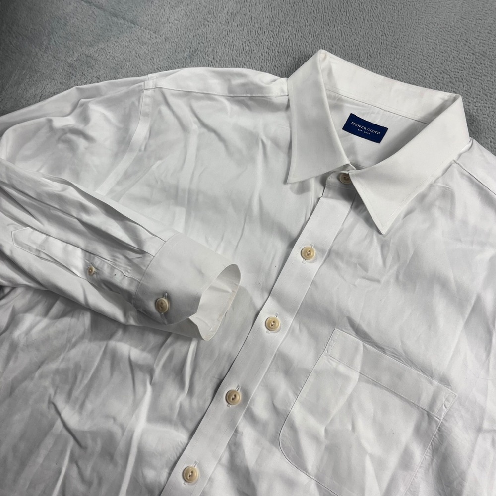 Proper Cloth Mens White Cotton Twill Dress Shirt 18.5-34.5 Long Sleeve PCF3764